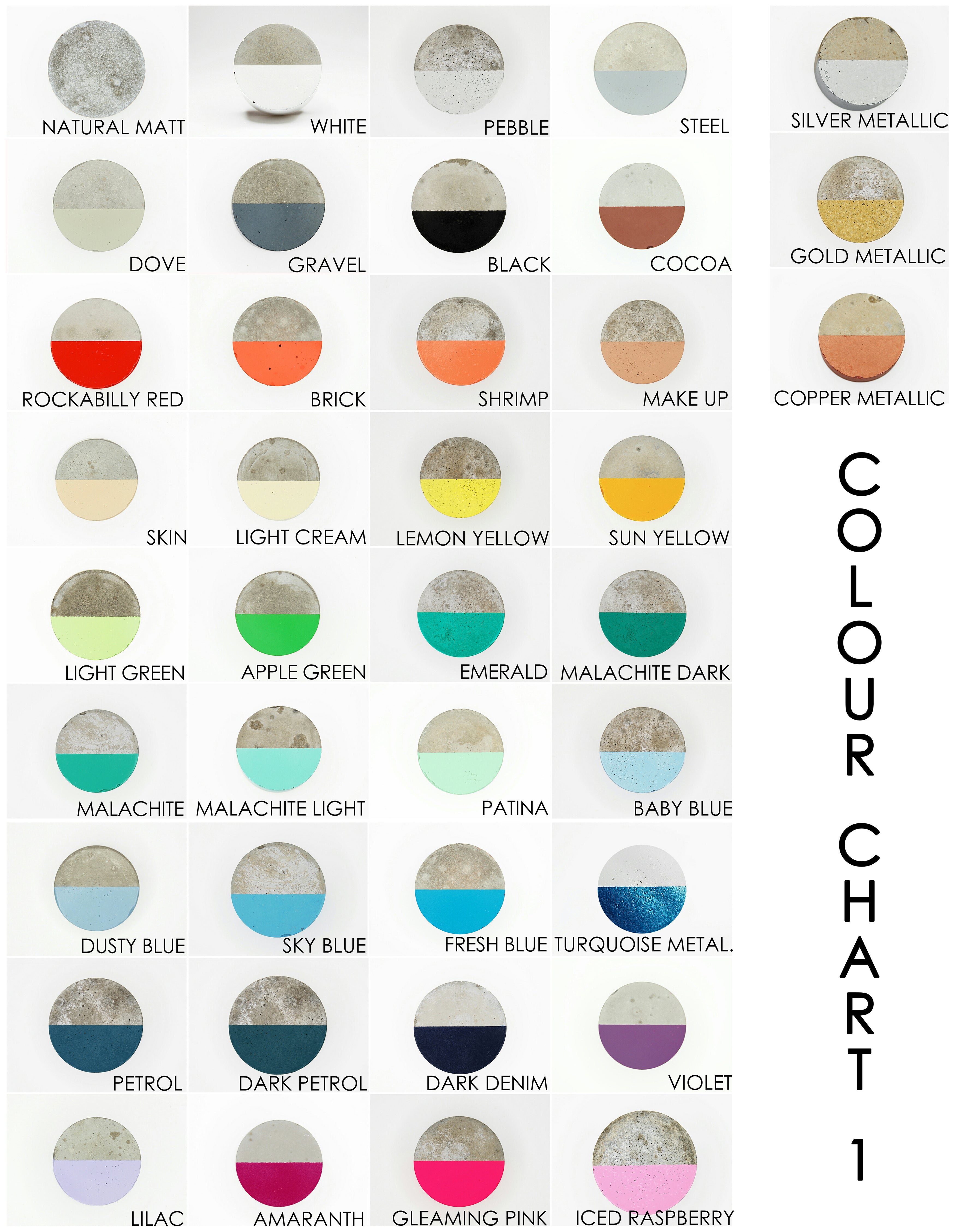 Concrete Round Cabinet Knob in Standard 40mm with painted Front or Sides in variety of colours